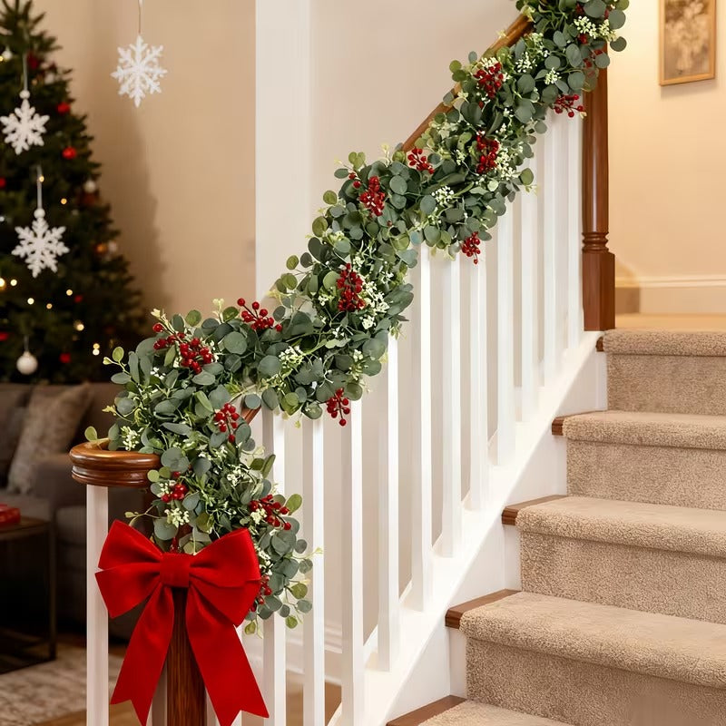 Artificial Eucalyptus Garland with Red Berries (2-Pack)