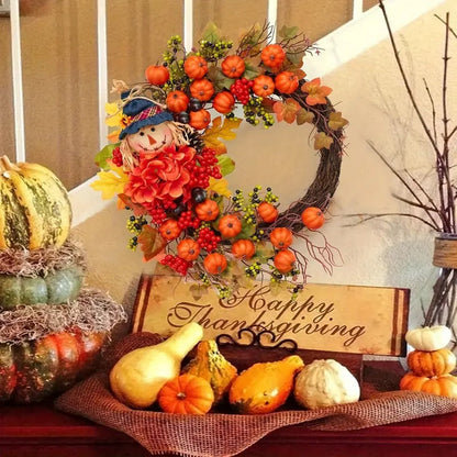 Halloween Autumn Scarecrow Wreath with Pumpkins