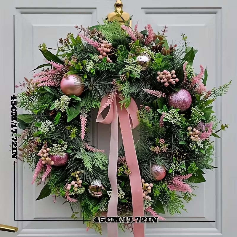 Pastel Pink & Green Christmas Door Wreath