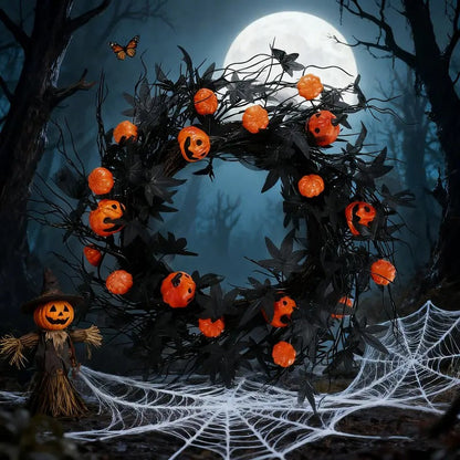 Halloween Pumpkin Wreath Door Hanging Decoration