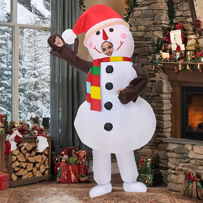 Inflatable Snowman Costume with Red Hat and Scarf