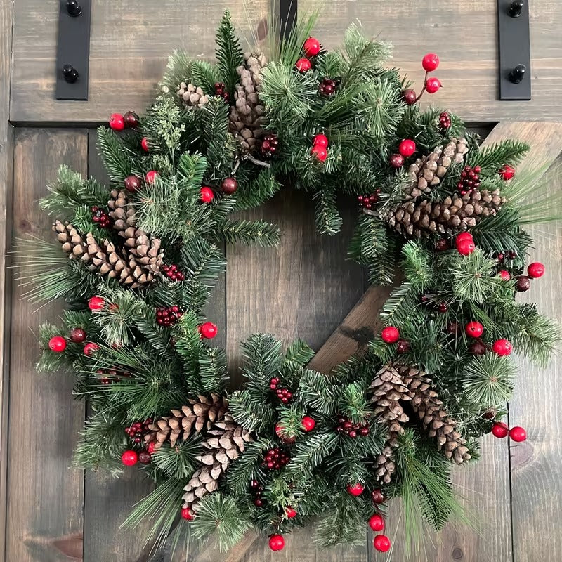 All-Season Christmas Door Wreath Pine Cones & Berries