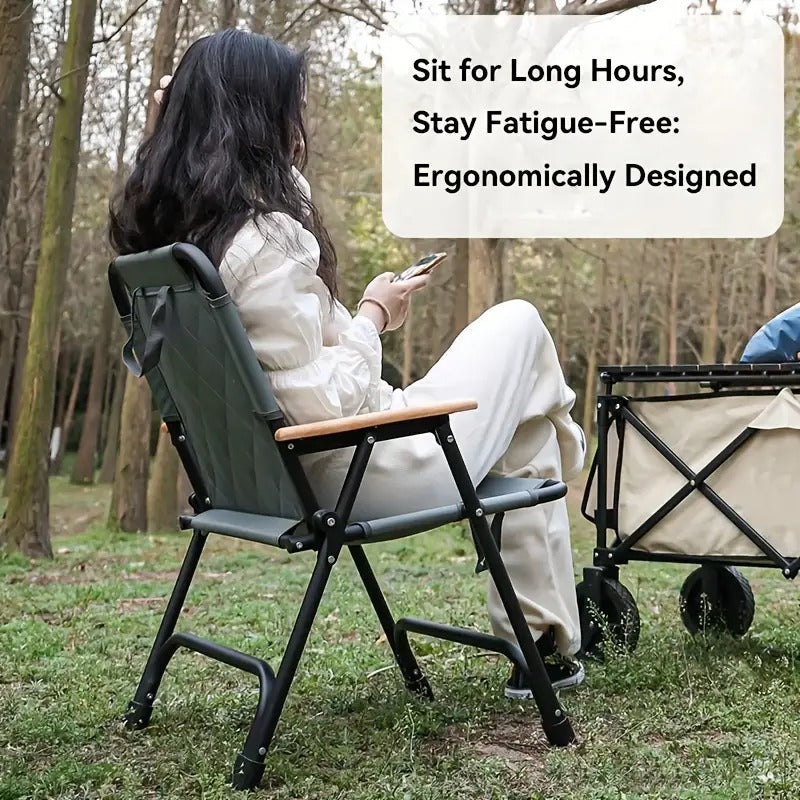 Oak Folding Armchair with Stainless Steel Frame