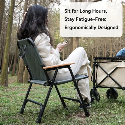 Oak Folding Armchair with Stainless Steel Frame