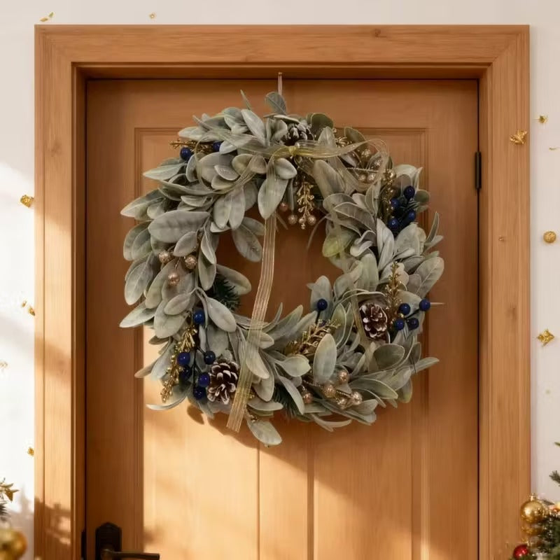 Rustic Farmhouse Sheep Ear Wreath with Pinecones