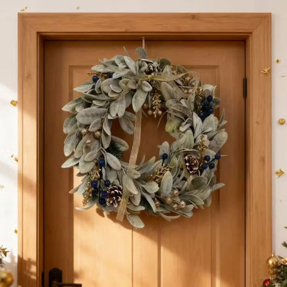 Rustic Farmhouse Sheep Ear Wreath with Pinecones