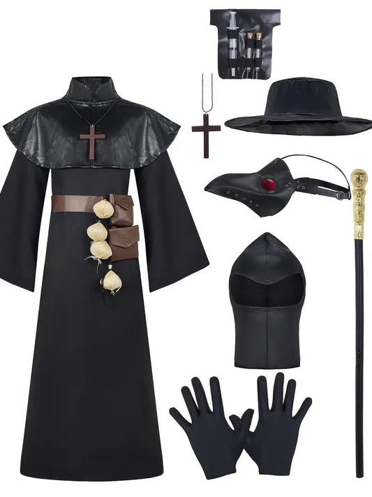 Plague Doctor Black Adult Costume Robe Set