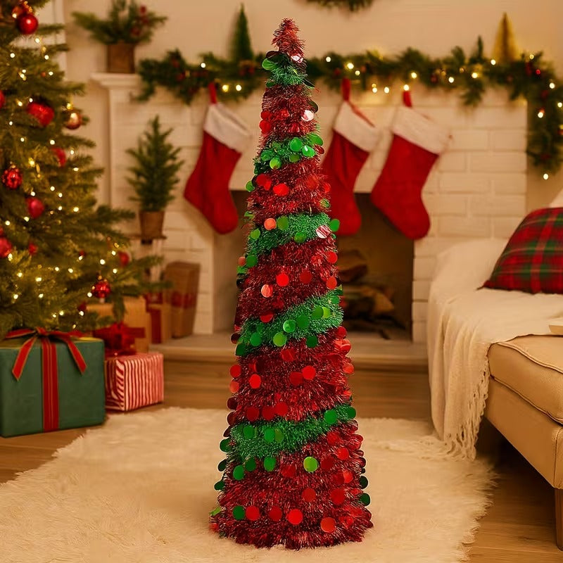 Red Green Sequin Tinsel Christmas Tree
