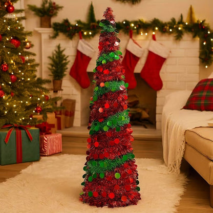 Red Green Sequin Tinsel Christmas Tree