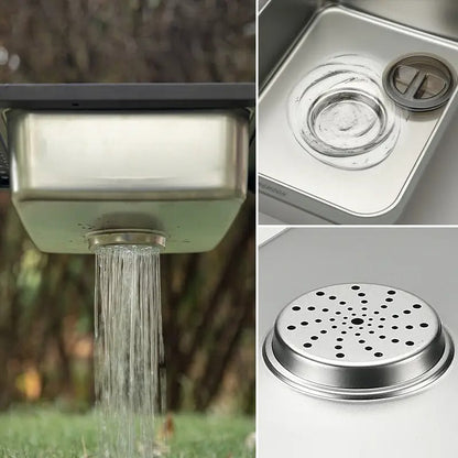 Rectangular Stainless Steel Camping Sink with Wooden Lid