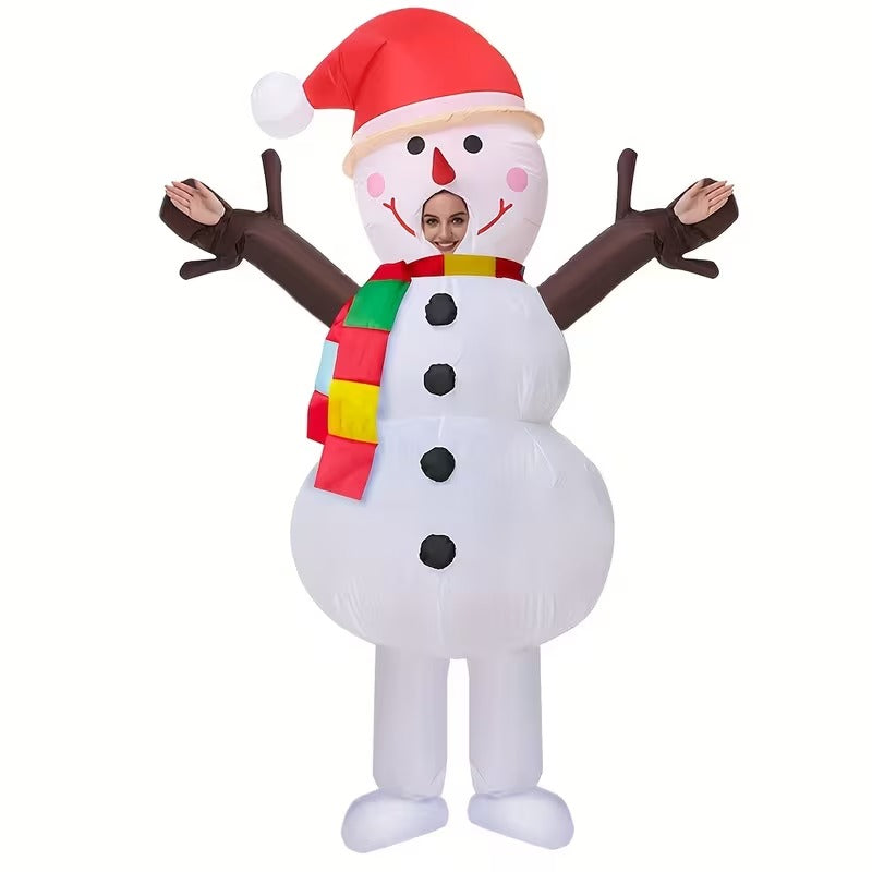 Inflatable Snowman Costume with Red Hat and Scarf