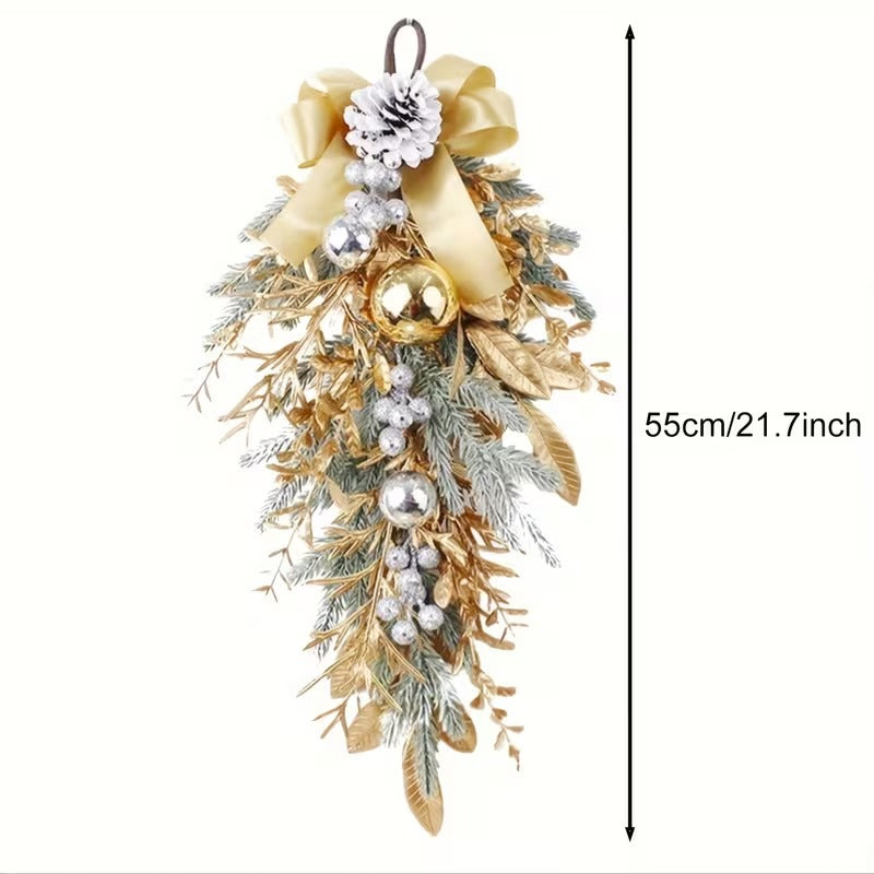 Christmas Teardrop Wreath with Spheres and Pinecones