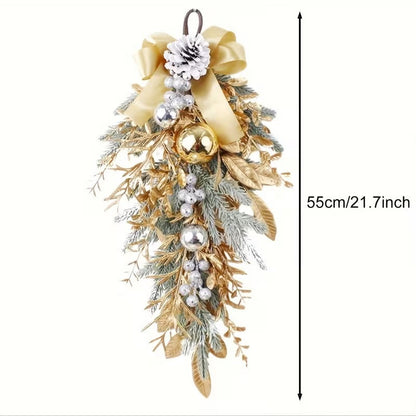 Christmas Teardrop Wreath with Spheres and Pinecones