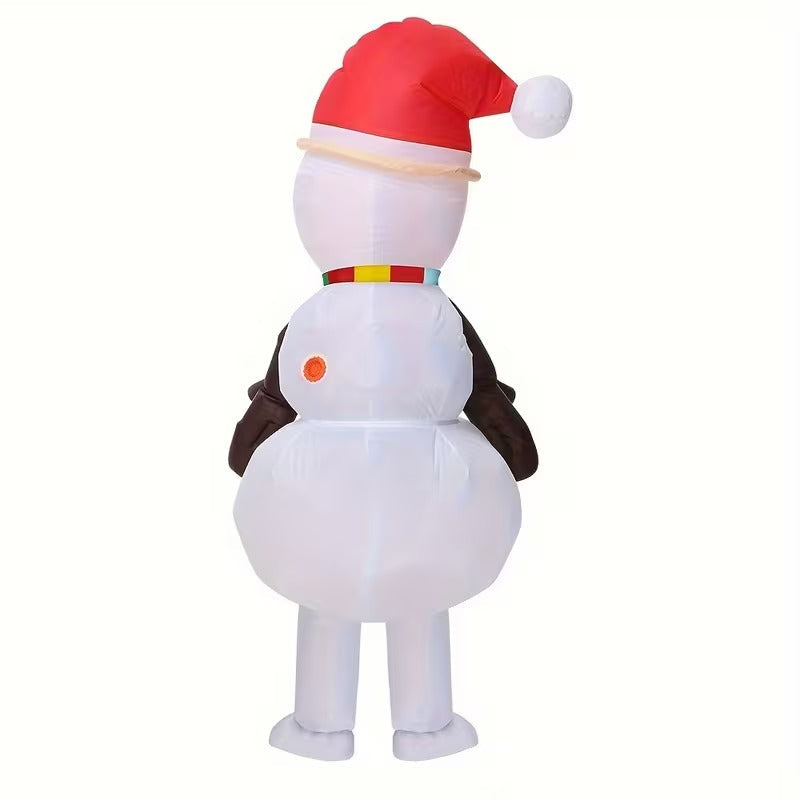 Inflatable Snowman Costume with Red Hat and Scarf