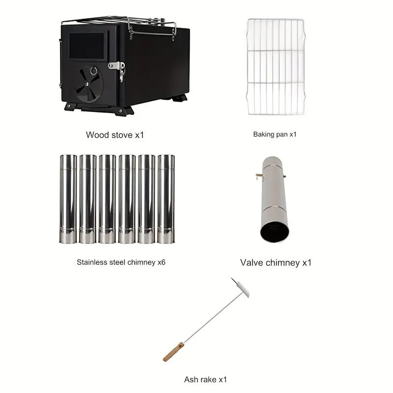 Portable Foldable Wood Stove with 7 Chimneys