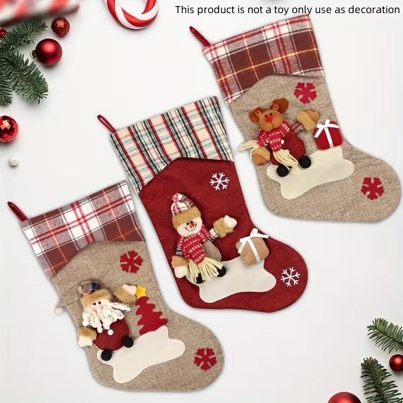 Classic Christmas Stocking Set Polyester Decor (3pcs)