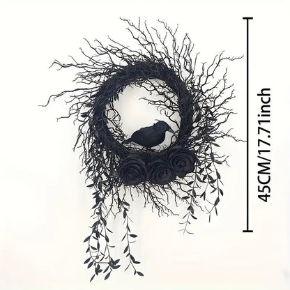 Halloween Wreath Crow & Dark Blue Roses