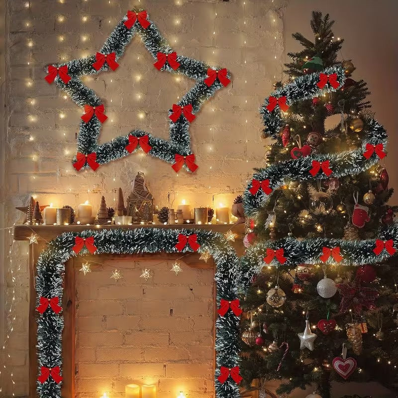 Artificial Christmas Tinsel Garland with Bows