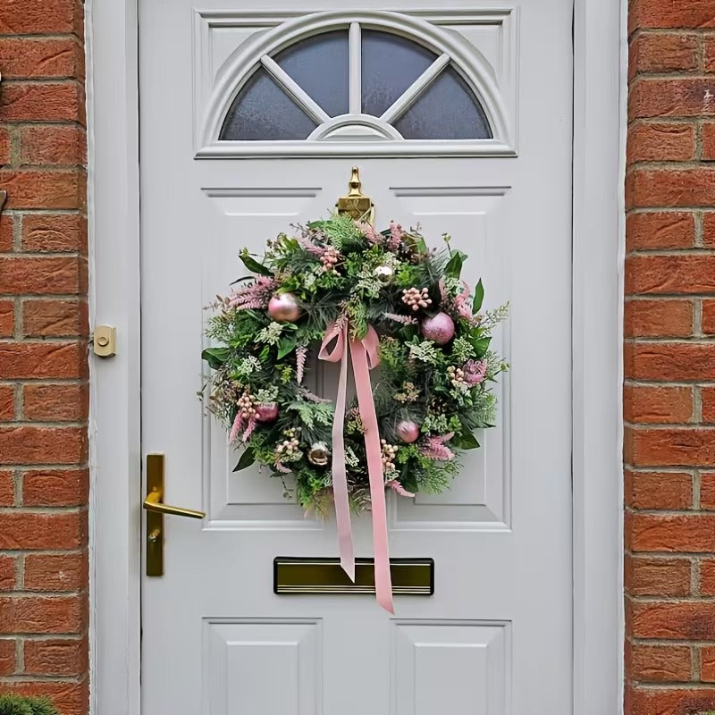Pastel Pink & Green Christmas Door Wreath