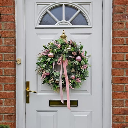Pastel Pink & Green Christmas Door Wreath