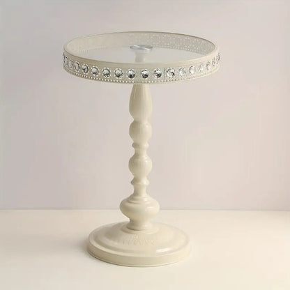 Corner Table Round Minimalist Side Table (White + Lace)