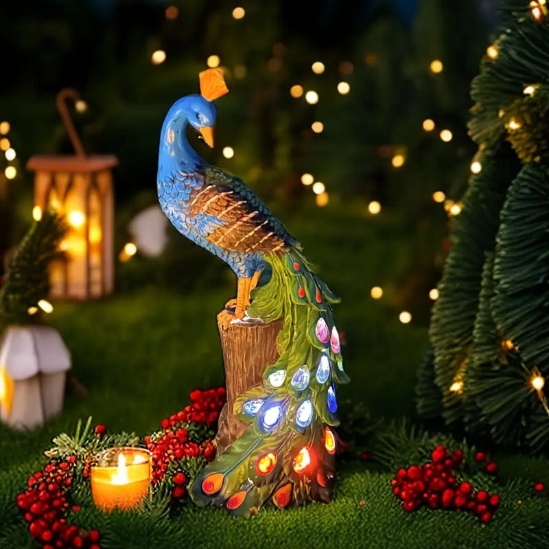Solar Peacock Resin Statue Light for Garden Decor