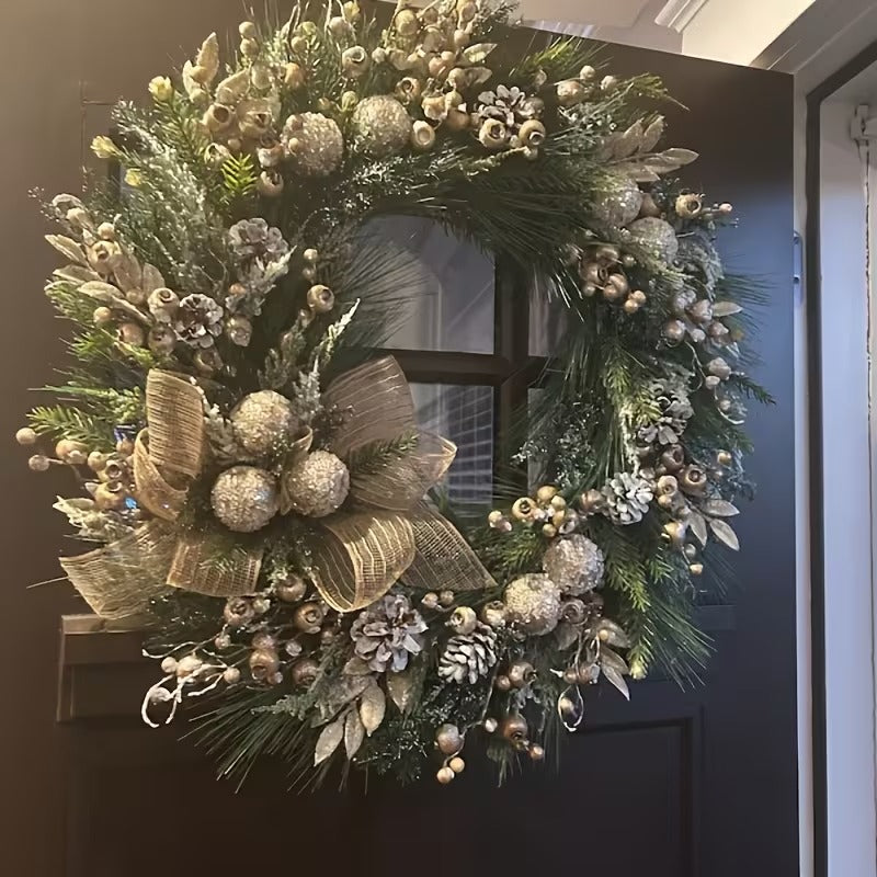 Christmas Wreath with Pine Cones and White Berries