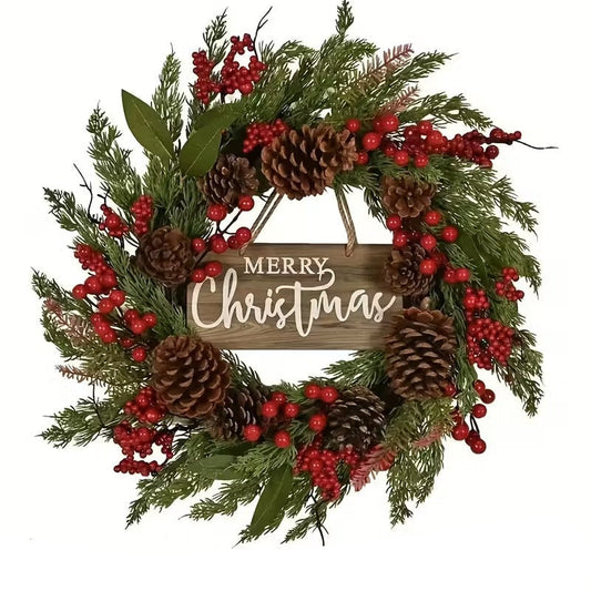 Farmhouse Christmas Wreath with Pine Cones & Berries