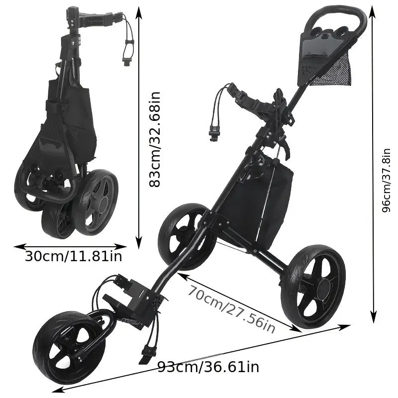 Quick-Fold 3-Wheel Golf Push Cart Black