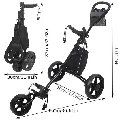 Quick-Fold 3-Wheel Golf Push Cart Black
