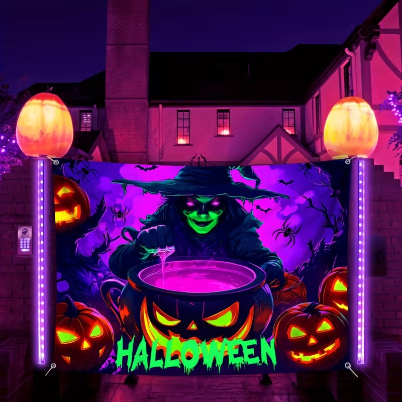 Witch and Pumpkin Glow-in-the-Dark Halloween Tapestry