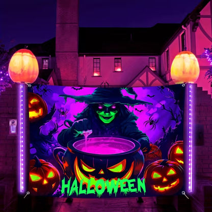 Witch and Pumpkin Glow-in-the-Dark Halloween Tapestry