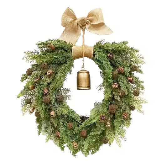 Norfolk Pine Christmas Wreath with Bells and Ribbon