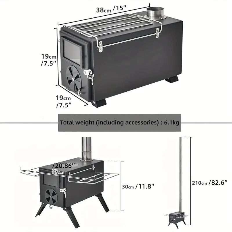 Portable Foldable Wood Stove with 7 Chimneys