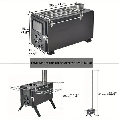 Portable Foldable Wood Stove with 7 Chimneys