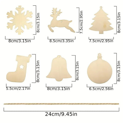 DIY Wooden Christmas Tree Ornaments Craft Set (60pcs)