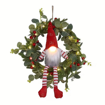Christmas Gnome Wreath LED Wall Hanging Decor