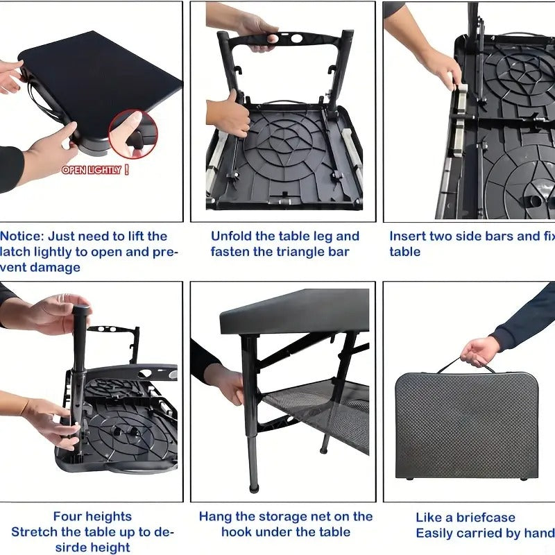 Adjustable Folding Camping Table with Storage Mesh