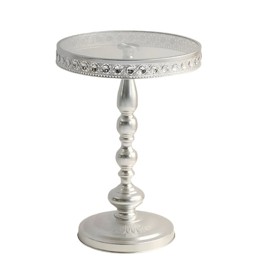 Corner Table Round Minimalist Side Table (Silvery + Lace)