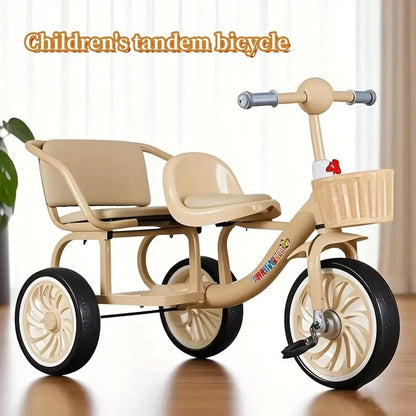 Kids Double Tricycle Pedal Push Ride-On Cart