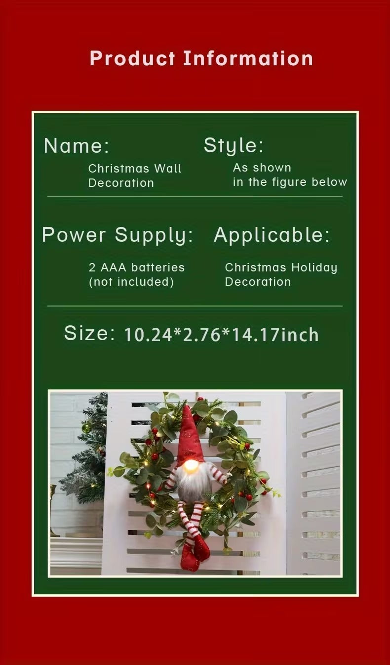 Christmas Gnome Wreath LED Wall Hanging Decor