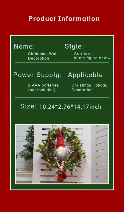 Christmas Gnome Wreath LED Wall Hanging Decor