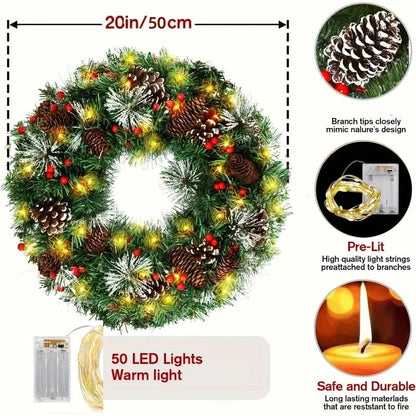 Christmas Wreath Pre-Lit Pine Cone LED Decoration