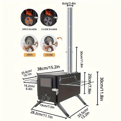 Iron Portable Camping Wood Stove with Chimney