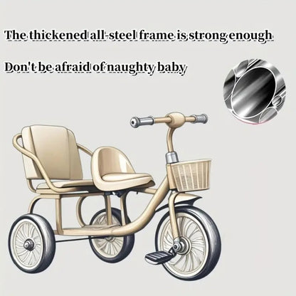 Kids Double Tricycle Pedal Push Ride-On Cart
