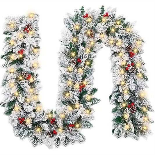Faux Vine Garland with 50 LED Lights & Red Berries