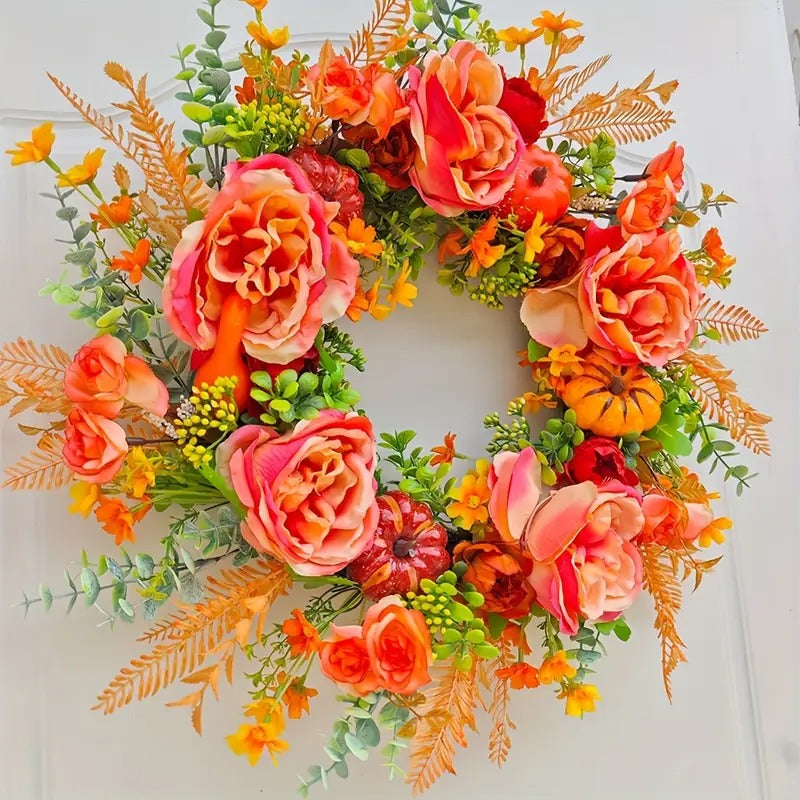 Pumpkin & Peony Halloween Wreath