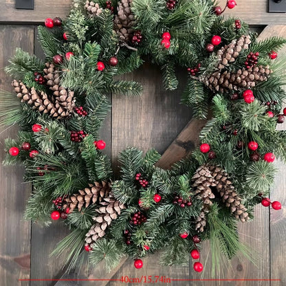 All-Season Christmas Door Wreath Pine Cones & Berries
