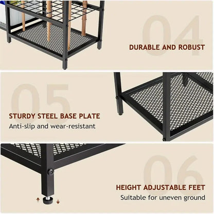 Garden Tool Rack with Wooden Shelves