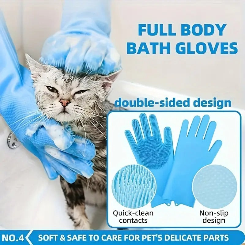 Dog Bath Brush Grooming Kit 6pcs with Gloves & Towel